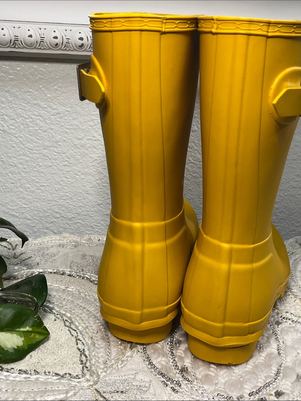 EUC Hunter Original Short Back Adjustable Rain Boots Yellow Women’s Size 7 - Picture 8 of 15